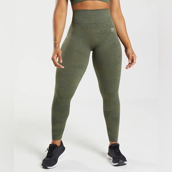 Gymshark Adapt Camo Leggings Moss Olive High Rise XS Workout - Picture 1 of 13